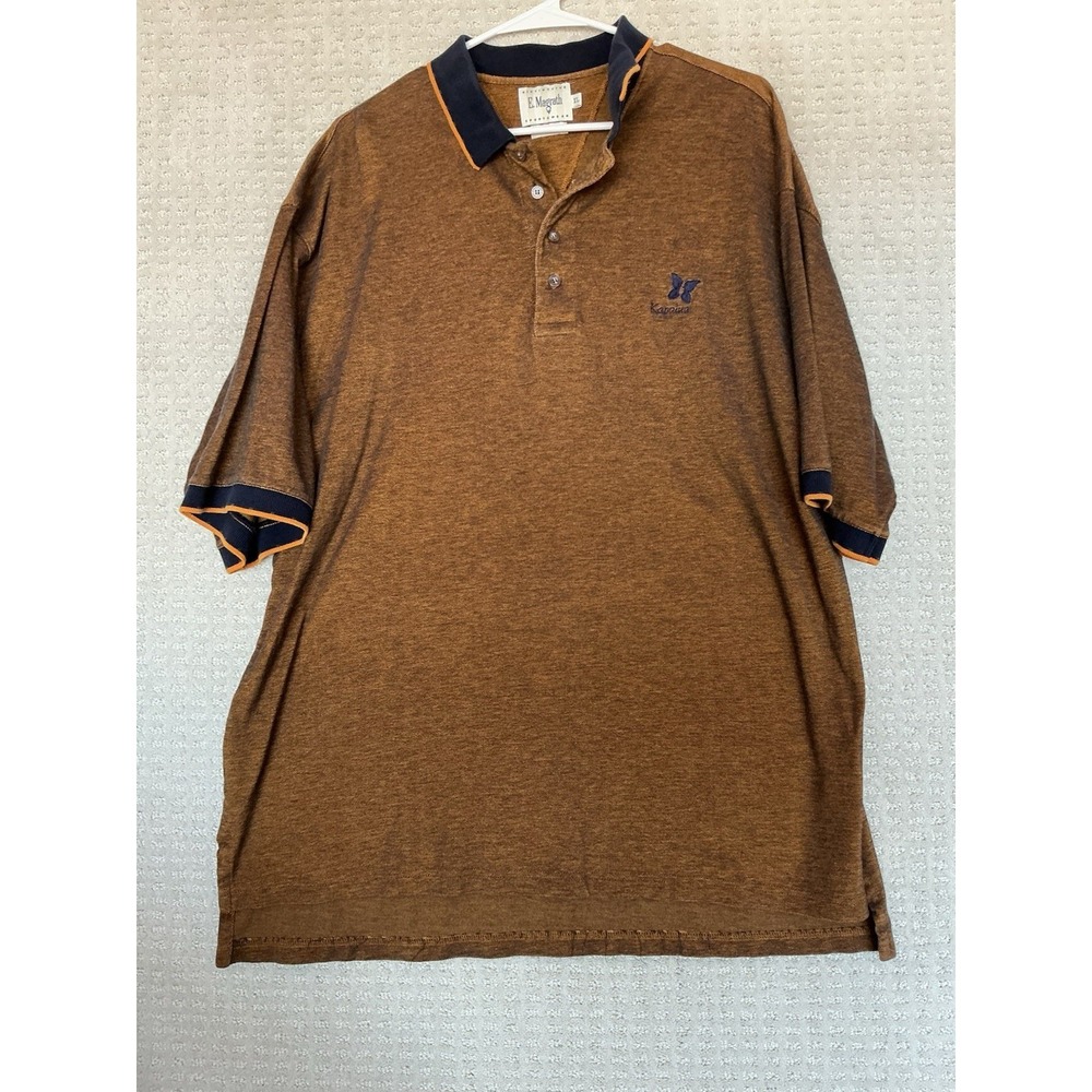 E Magrath XL Men's Golf Polo KAPALUA Golden Brown Blue Trim